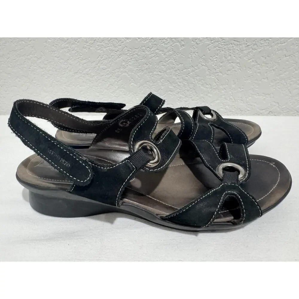 Mephisto Parfolia EU 37 Sandals US 7 Black Suede Leather Strappy Comfort Luxe